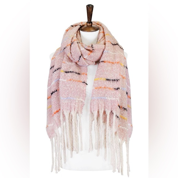 NEW Colorful Stitch Chunky Metallic Wide Soft Fringe Tassel  Scarf Pink Shawl - Picture 2 of 5